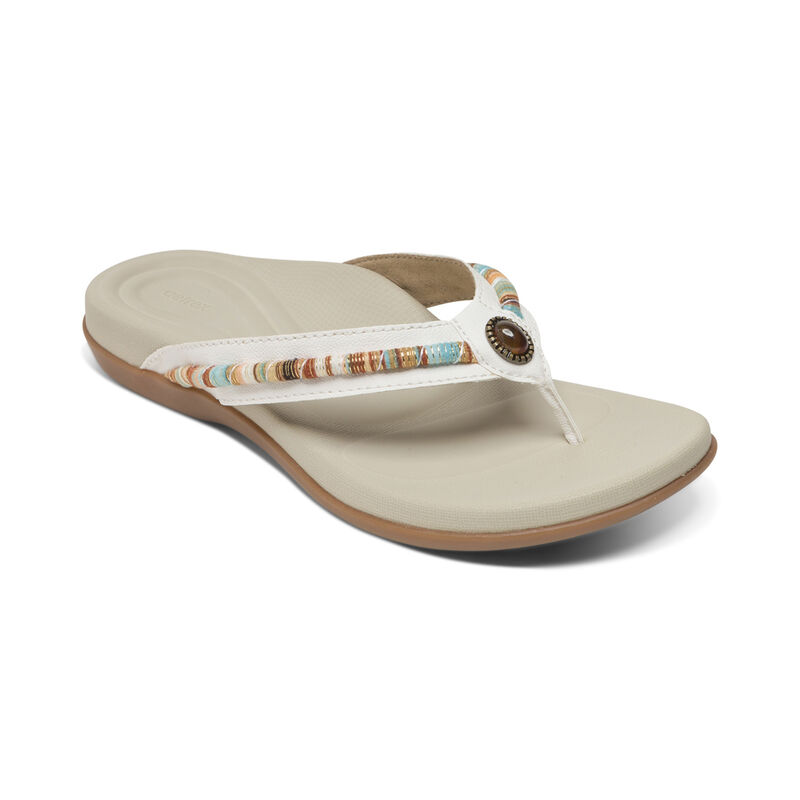 Aetrex Womens Hazel Embellished Thong Flip Flops White - 8Is3OqlOa